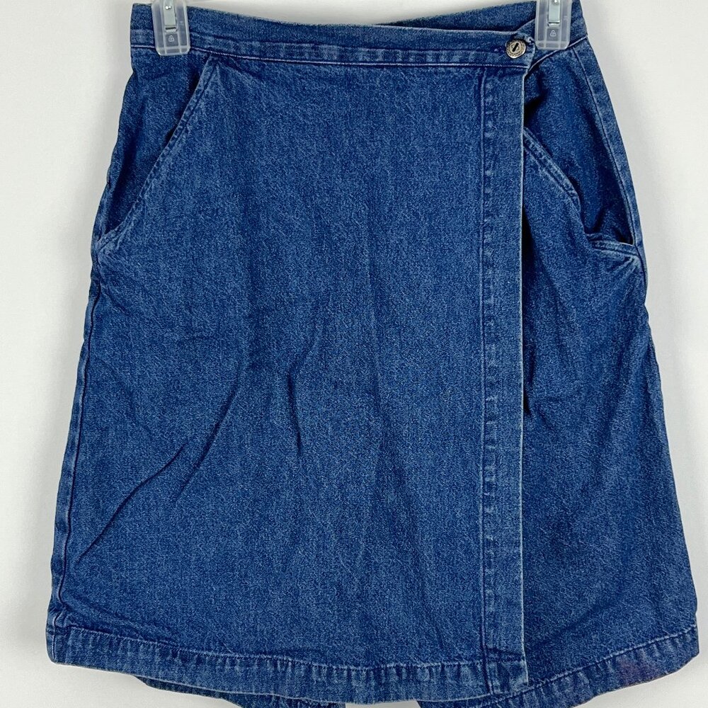 Denim Wrap Skort in Dark Blue - Women